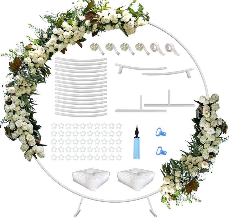 Queension Large Wedding Arch for Ceremony 7 Ft, Metal Balloon Arches Backdrop Stand with Metal Base for Party Supplies, Outdoor Garden Trellis with Water Bag for Climbing Plant, Round Frame, White - Image 1